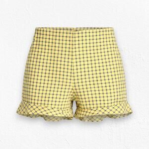 Zara Yellow Navy Checkered Plaid High Waisted Ruffle Hem Shorts Size Medium